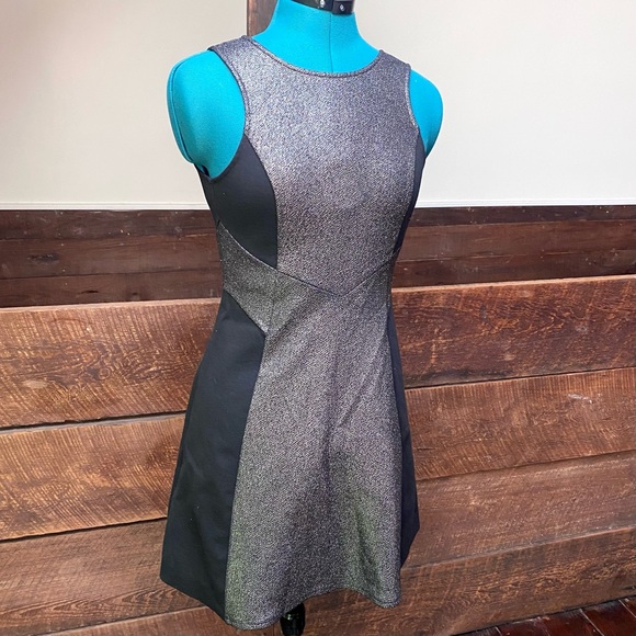 BCBGMaxAzria Joan of Arc Stretchy Skater Dress w/ Metallic Silver “Armor” Panels - Picture 4 of 10